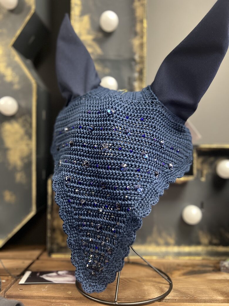 Tumši zilas garās austiņas ar kristāliņiem