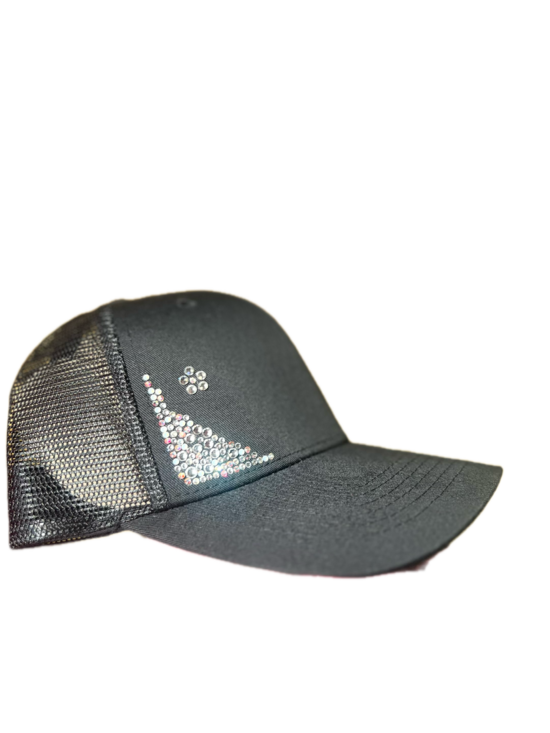 Melns kepons ar kristāla dekoru